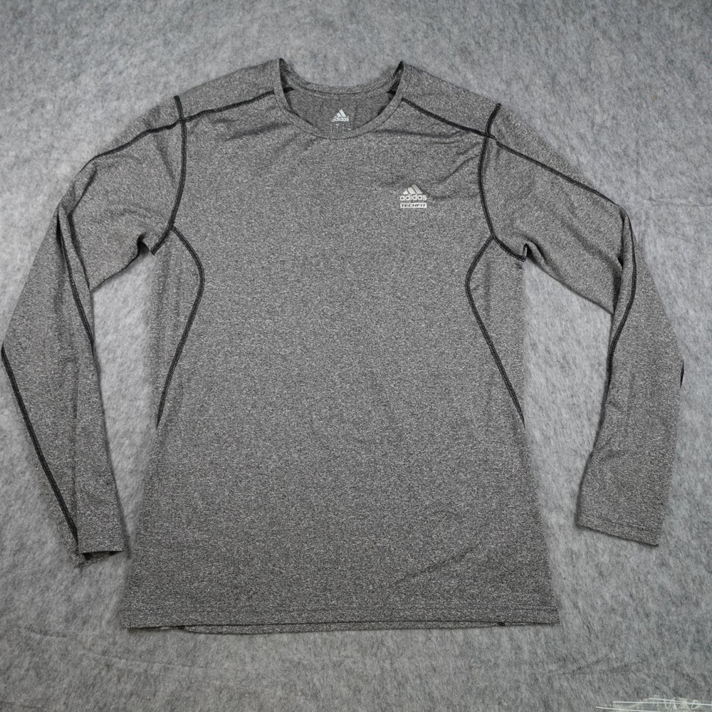 Adidas Shirt Mens Large Gray Techfit Climalite Long Sleeve Compression Athletic